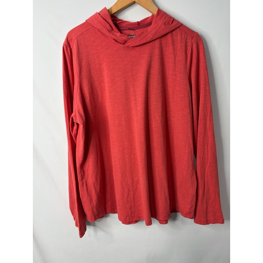 LL Bean Insect Shield Hoodie Red Orange Slub Knit Top Womens XL Repellent Shirt